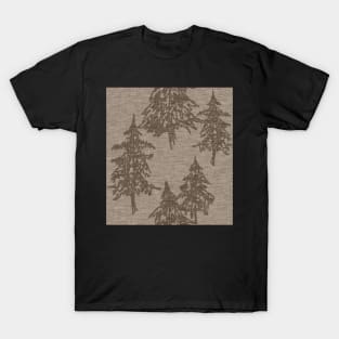 Evergreen Trees - Brown Linen Texture T-Shirt